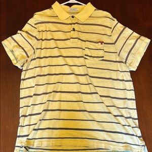 American Eagle Frayed Look Yellow Striped Polo Shirt